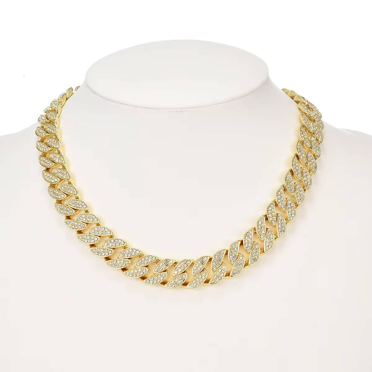 Cross-border Mens Cuban Chain Necklace Full Diamond Cool 16mm Street Trend Hip Hop Style Gold Plated-Source Fashion Chains