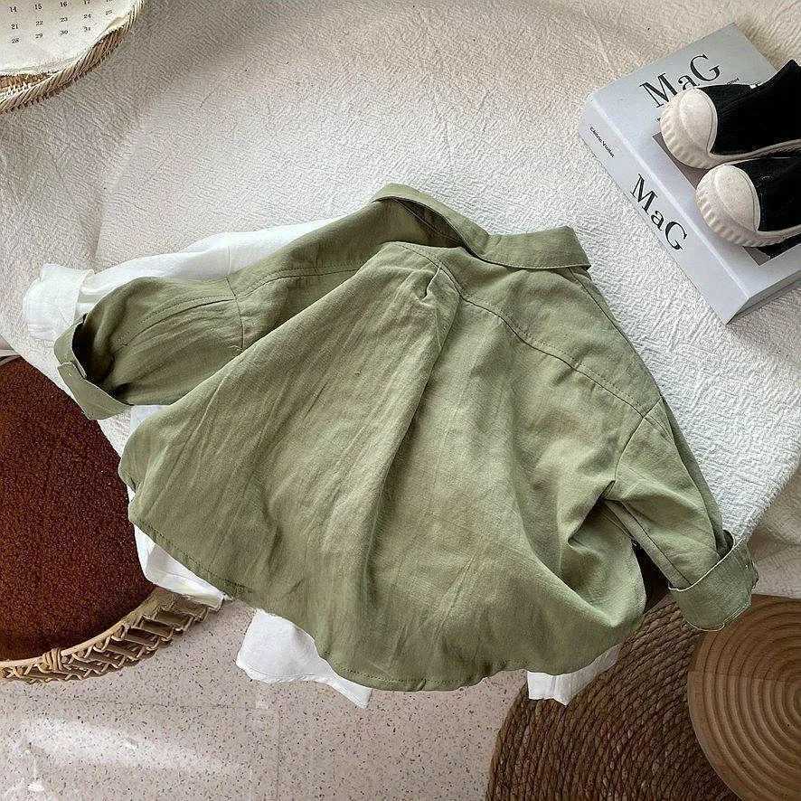 Korean Version Soft Pure Cotton Baby Boy and Girl Loose Wide Collar Shirt for Childrens Spring New 2024 Shirt X250806