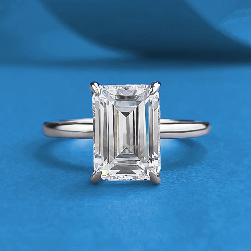 Hui Zhi Wing Jewelry New S Silver High Carbon mond Emerald Cut Rectangular 7*10mm Ring