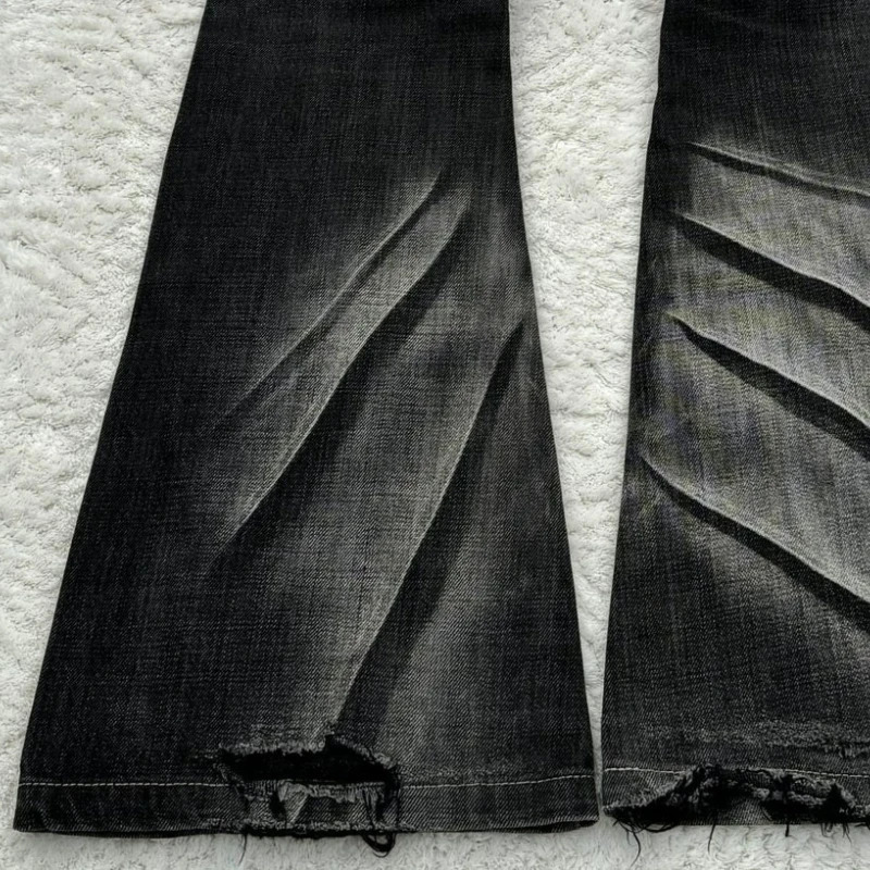 Y2k Flared Lace Up Jeans Retro Washed Double Waist Mens Slim Fit Gothic High Street Wear Unisex Bootcut 250806