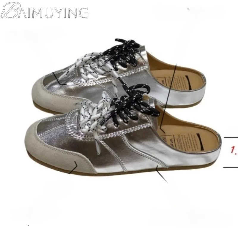 2025 Trend Casual Sneakers Women Slippers Lace Up Mules Shoes Flat Sandals Brand Sport Design Running Slides Womens Shoes M250806