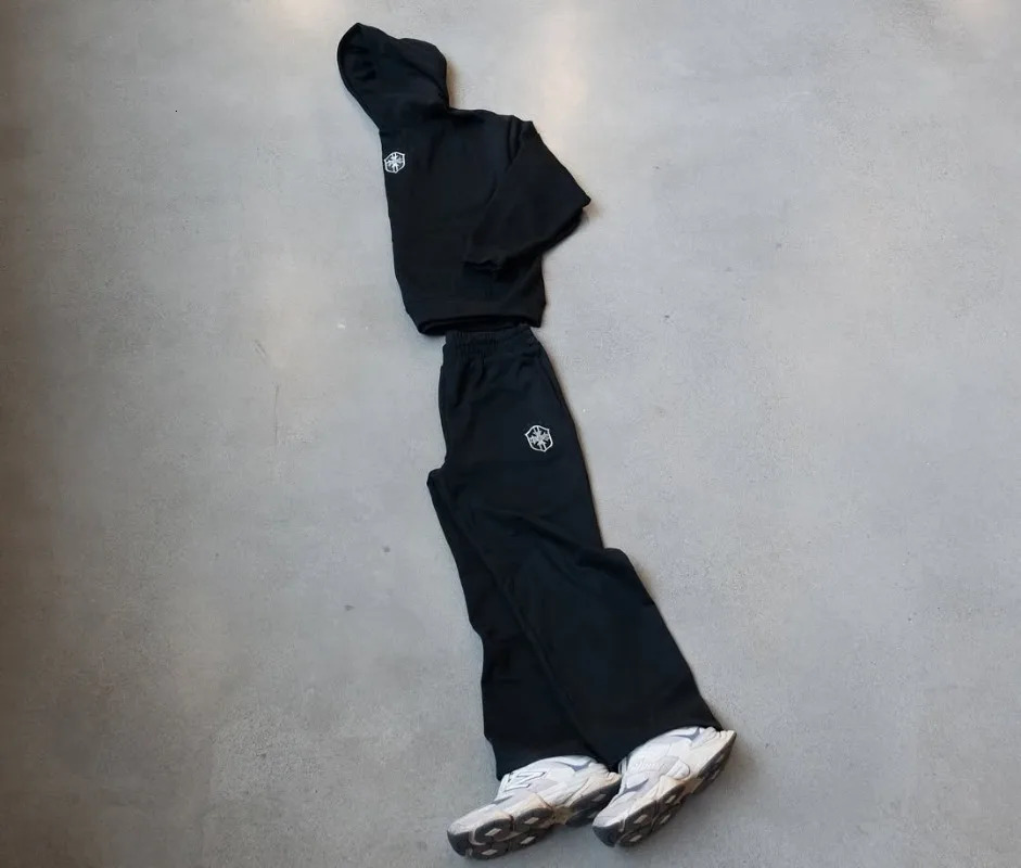 Harajuku trendy simple sportswear set fashion Y2K high street retro casual Gothic hiphop punk rock men hoodie sweatshirt 250806