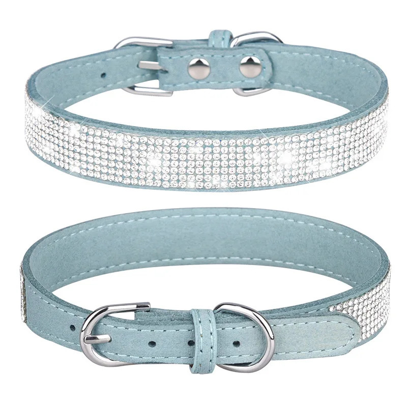 Suede Fiber Crystal Dog Collar Comfortable Glitter Rhinestone Dog Collars Zinc Alloy Buckle Collar for Small Dogs Cats XXS-XL 250805