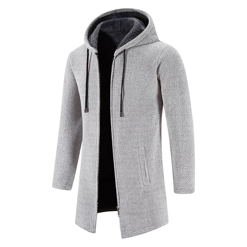 Autumn and winter hooded sweater men's mid-length loose large size sweater jacket knitted cardigan men's top