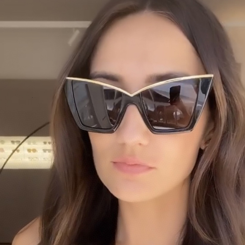 Free Shipping 2025 New Designer Sunglasses Fashion Large Frame Cat Eye Sunglasses Personality V Frame Cool Sunglasses Trendy Outfit Hip Hop Disco Glas