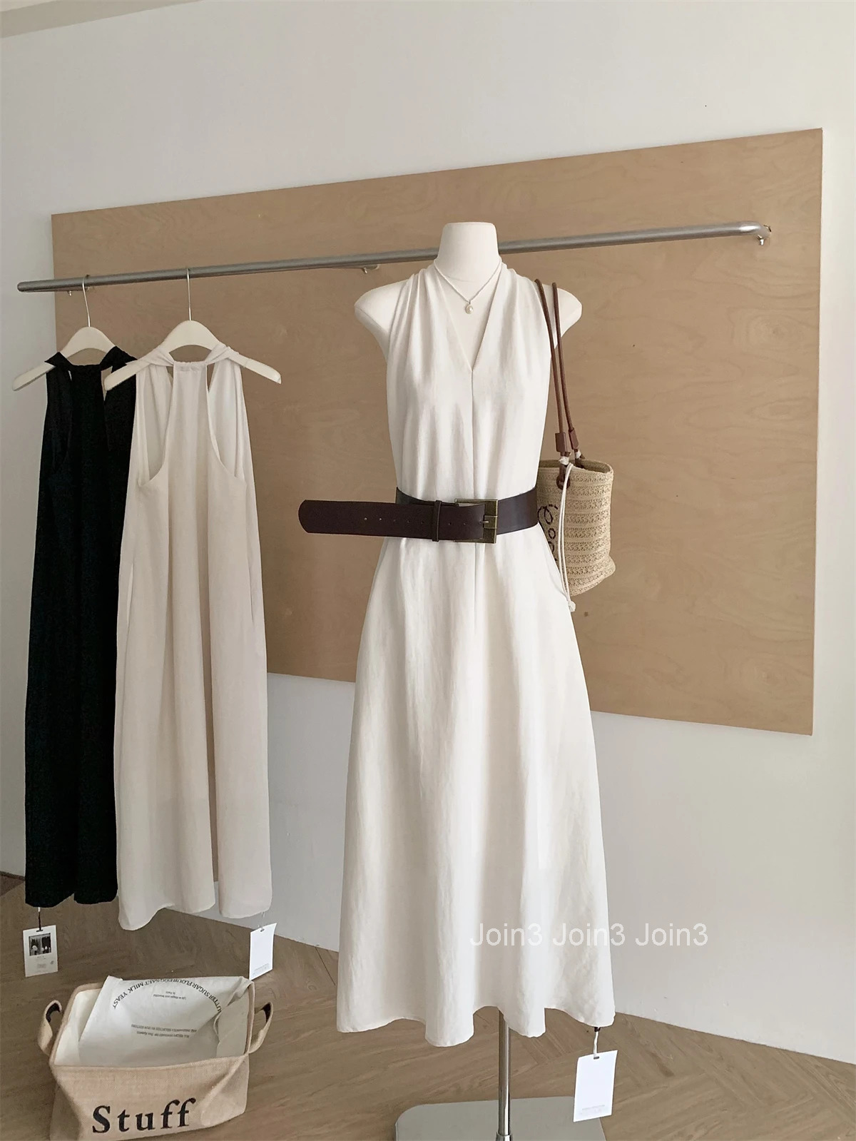 Summer Women French Vintage Maxi Dress With Belt Old Money Frock Sleeveless V-Neck One-Piece Elegant Long Trendy Vacation New