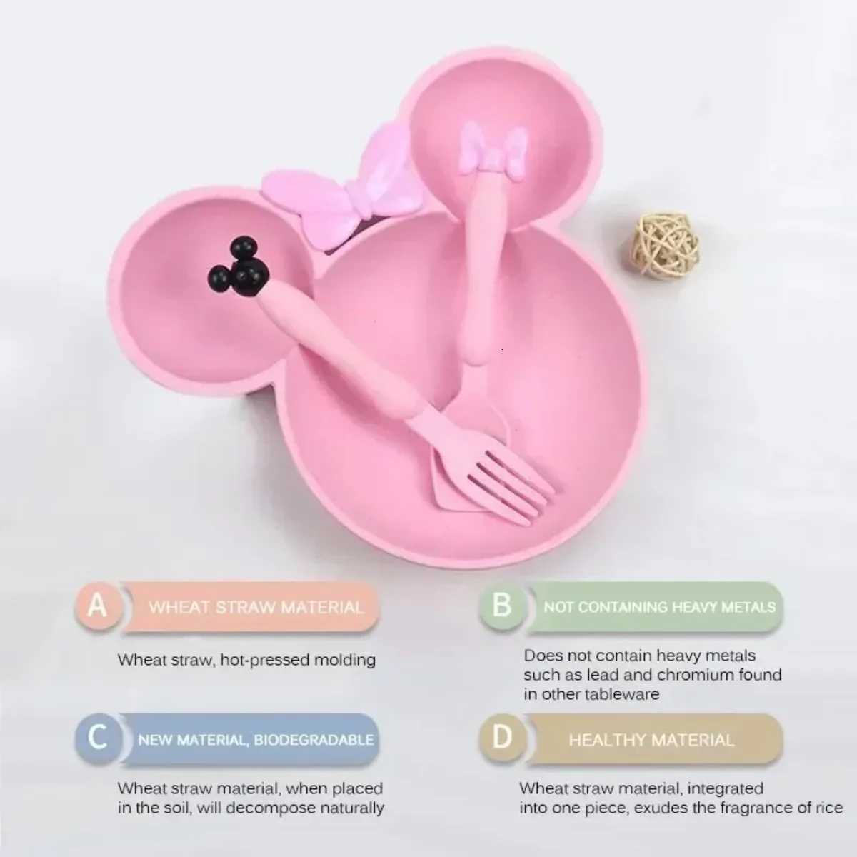 3Pcs/set Cartoon Baby Bowl Tableware Set Wheat Straw Eco-friendly Dishes Kids Dinner Baby Feeding Set Food Kids Plate Spoon Fork X250806