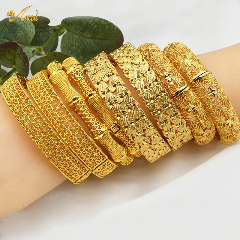 ANIID Women Charm Bracelet Bangle 24K Gold Color Jewelry Dubai Flower Bangle African Ethiopian Hawaiian Jewelry 250805