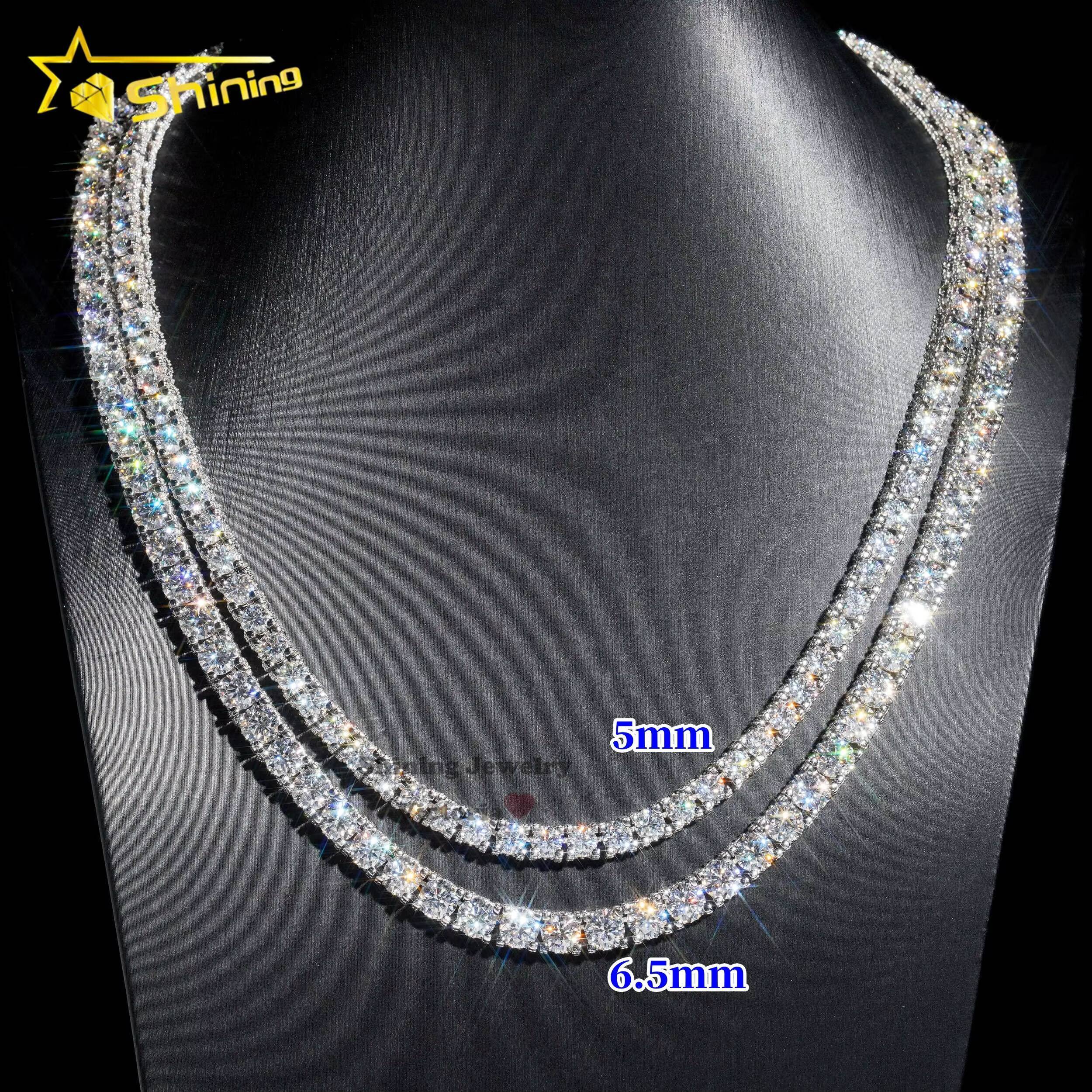 Fine Jewelry Sterling Silver S925 5mm 6mm Vvs Moissanite Diamond Necklace Hip Hop Side Iced Moissanite Tennis Chain