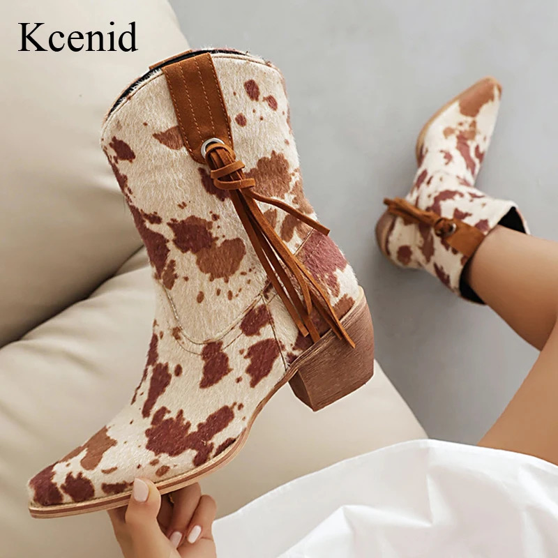 Kcenid Vintage Cowboy Boots For Women Fashion Fringe Decoration Womens Cowgirl Retro Western Woman Shoes 250731