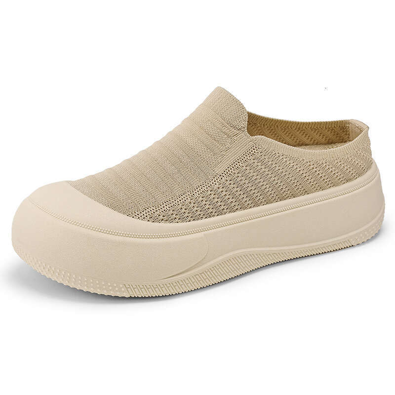 Women's Summer Breathable Thick-Soled Outdoor Closed-Toe Solid Color Shallow Mouth Height-Increasing Shoes Simple Soft-Soled Half Slippers