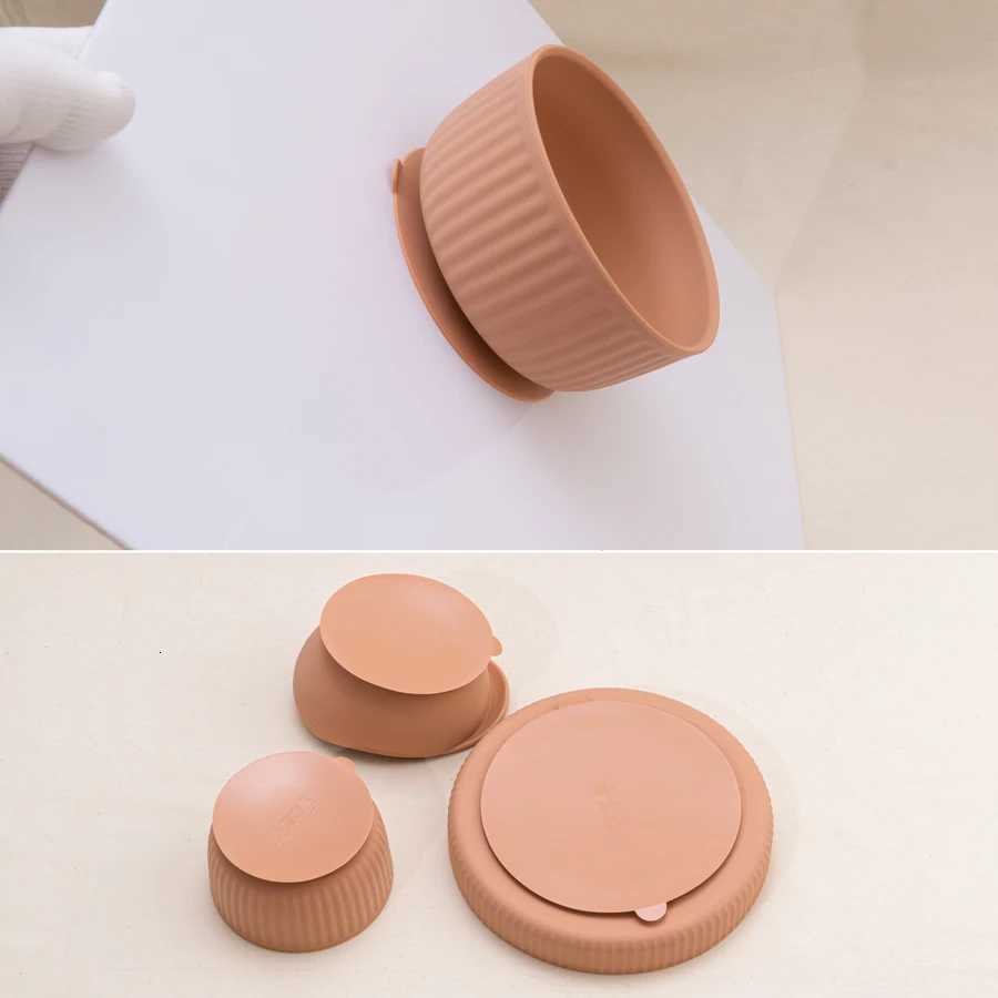 2024 New Baby Silicone Tableware Vertical Stripe Bowl Silicone Fork Spoon 3pcs With Strong Suction Newborn Training Bowl X250806