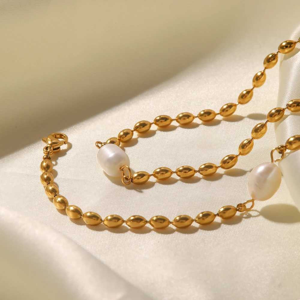 18K Gold Plated Stainless Steel Pearl Necklace with Single Pearl Pendant Bracelet Necklace Y250805