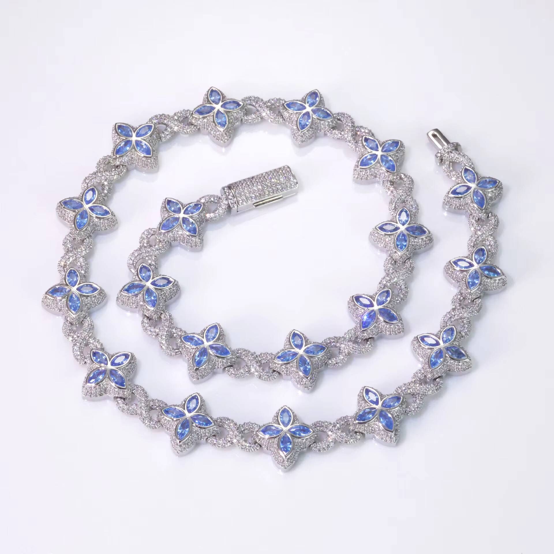 NUOYA Ball-Shaped Iced Diamond Flower Chain Four Leaf Clover Necklace Infinite Symbol Chain Hip Hop Jewelry for Men Women Beads