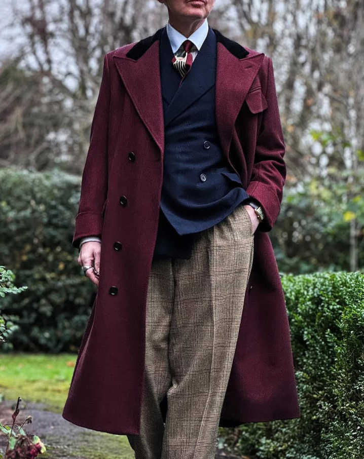 Vintage Men's Overcoat Single Breasted With Belt Coat Casual Business Formal Winter Warm Coat Customized