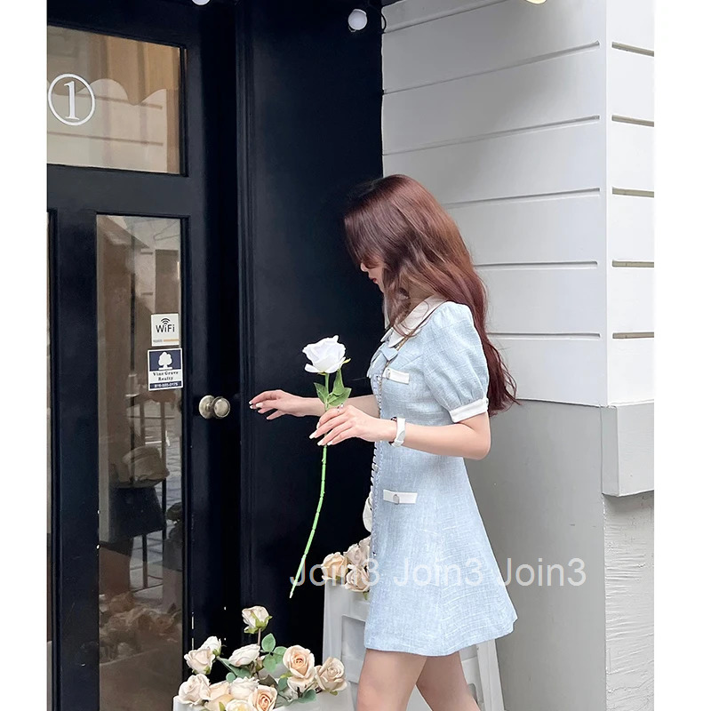 MEXZT Vintage Sweet Dress Women Elegant Bow A Line Mini Dresses Office Lady Summer Korean High Waist Slim Casual Chic Vestidos