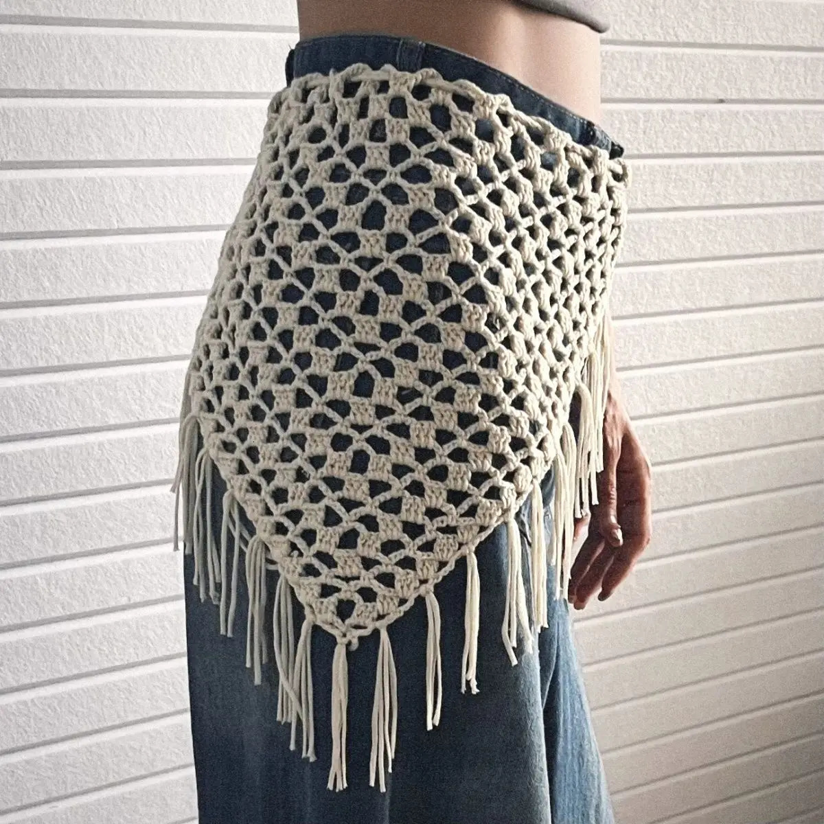 Lady Skirt Korea Ins Weave Triangular Scarf Tie Straps Y2k Fashion Matching Apron Fart Curtain Headscarf Hollowing Out 250806