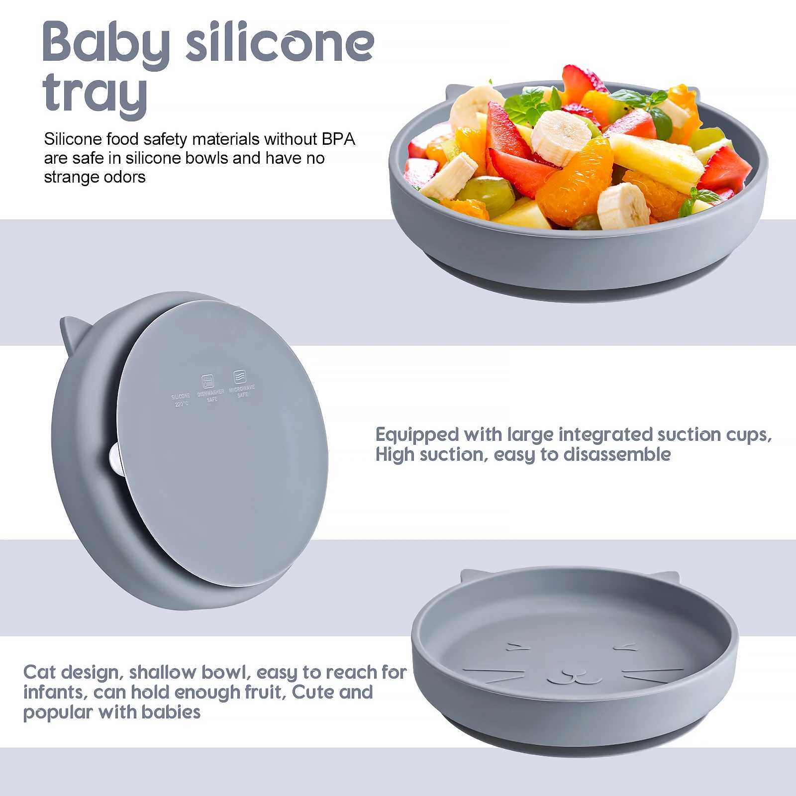 3PCS Silicone Children Tableware Baby Feeding Set Silicone Dinner Plate with Wooden Handle Spoon Fork BPA Free Baby Training Tableware X2508061