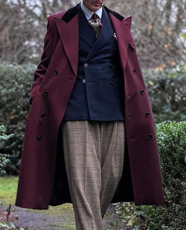 Vintage Men's Overcoat Single Breasted With Belt Coat Casual Business Formal Winter Warm Coat Customized