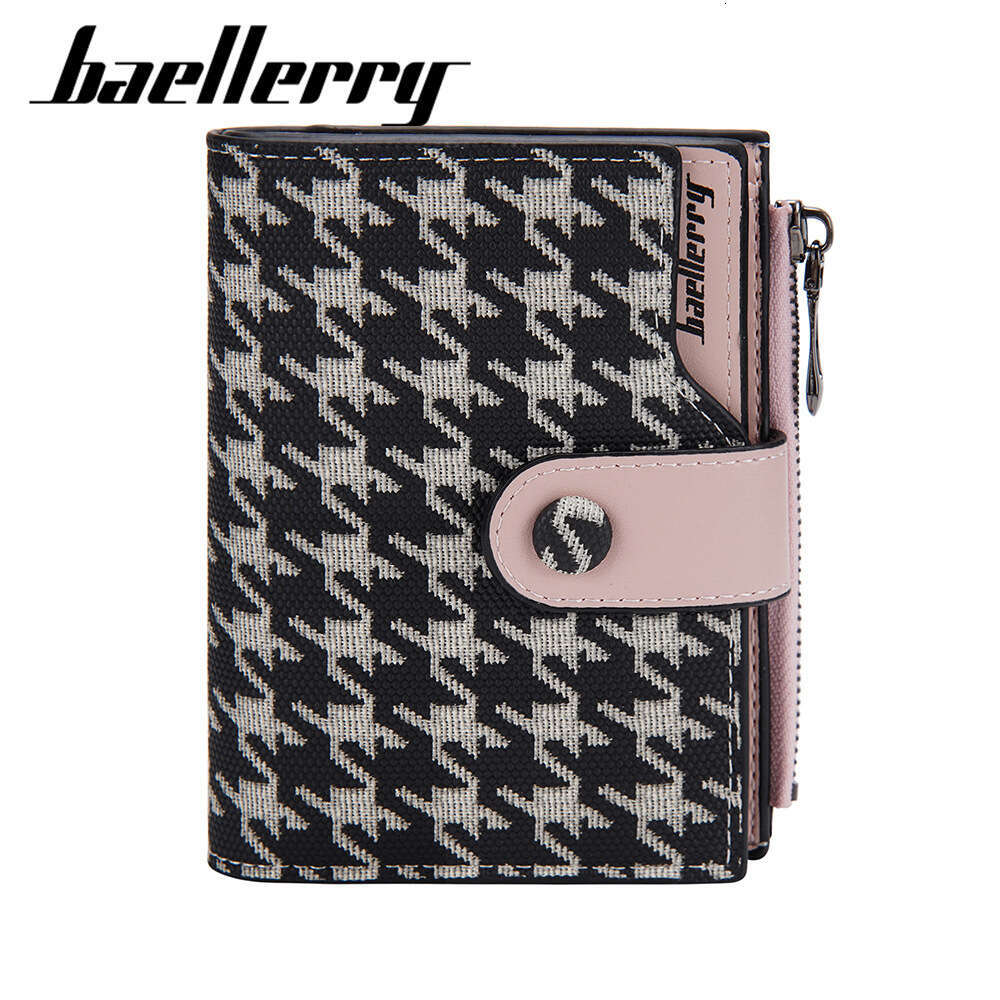DHcollections Baellerry New Short Houndstooth Fashion Buckle Women's Wallet Zipper Coin Purse