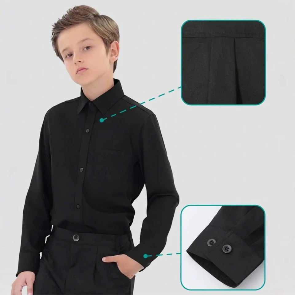 Boys Black Shirt Kids School Uniform Teenager Wedding Birthday Ceremony Easter Church Piano Performance Birthday Gift Clothes X250806