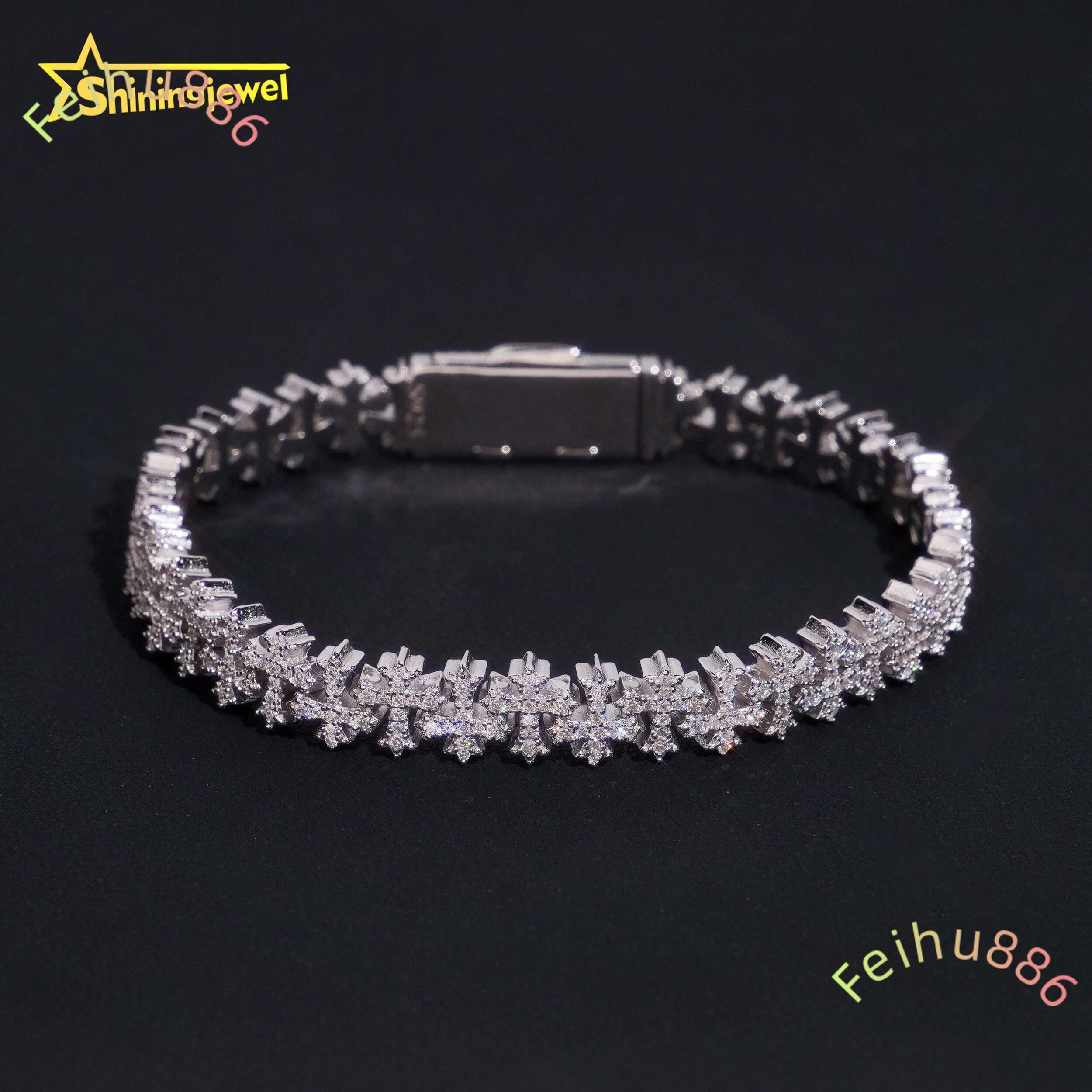 Iced Out Moissanite Cross Bracelets in 925 Silver Micro Pave Diamond Cut Design Unique Custom for Couple