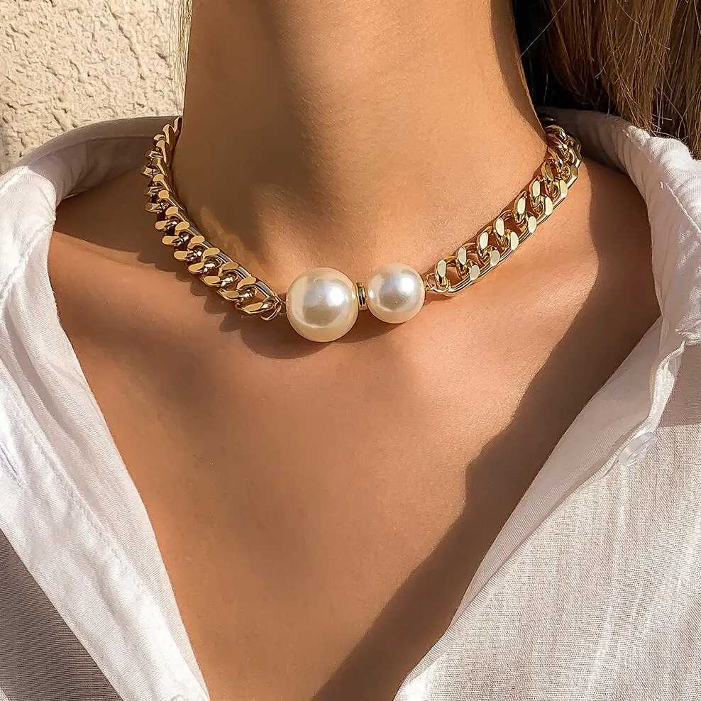 Vintage Punk Cuban Chains Necklaces Women Gothic Imitation-Pearl Pendant Necklace Chokers Fashion Accessories Jewelry Y250805