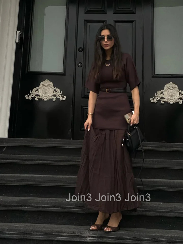 Womens Summer Dress Elegant O-neck Patchwork Pleated Half Sleeve Long Robes Female Spring New Fashion Evening Dress Woman