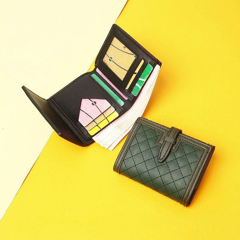 ins Small Multi-Card Slots Drawstring Soft Leather Texture Short Style Student Anti-Demagnetization Anti-Theft Swipe Wallet