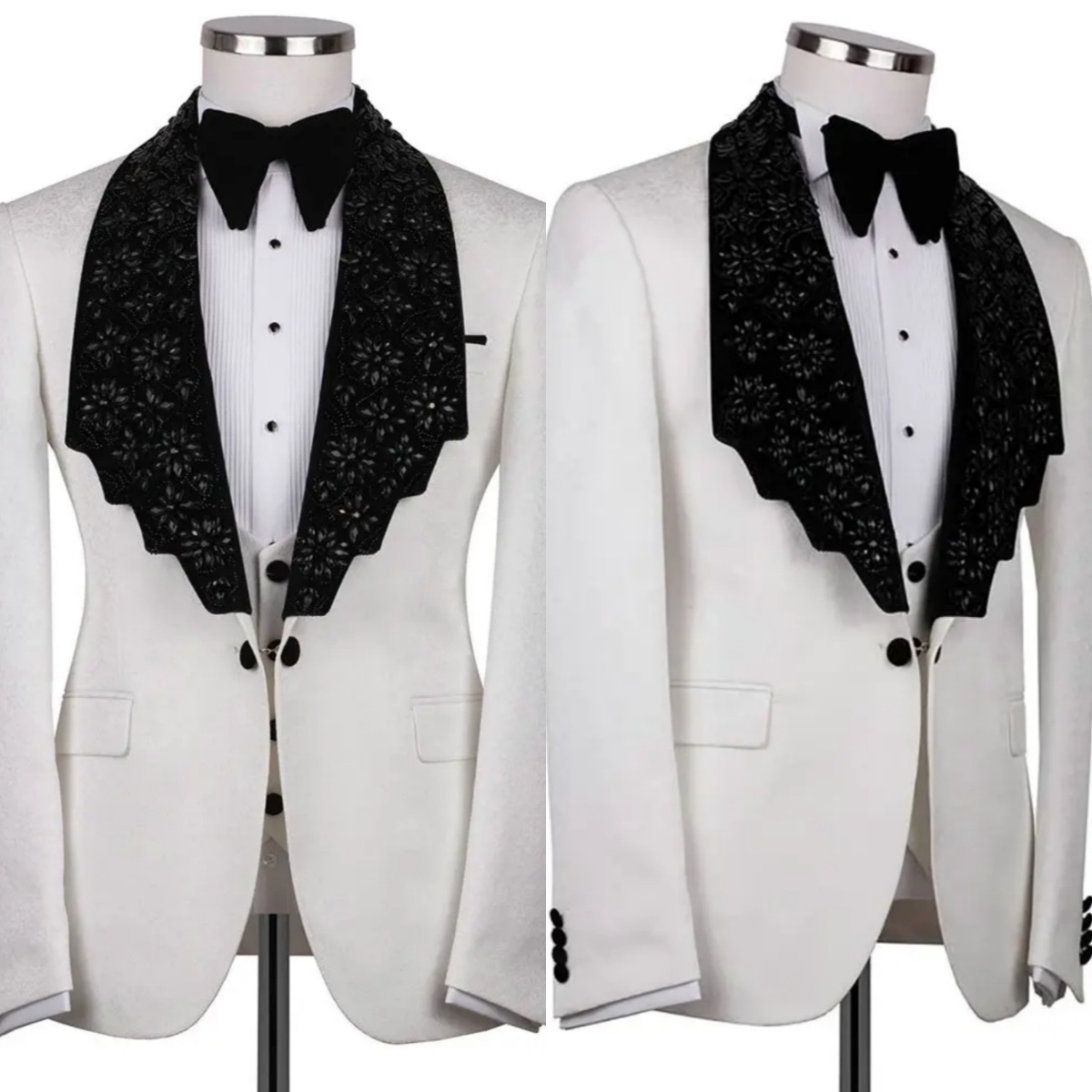 Unique Jacquard Wedding Tuxedos Double Breasted Beaded Men Suit Shawl Lapel 1 Pcs Jacket Groom Business Blazers Customized
