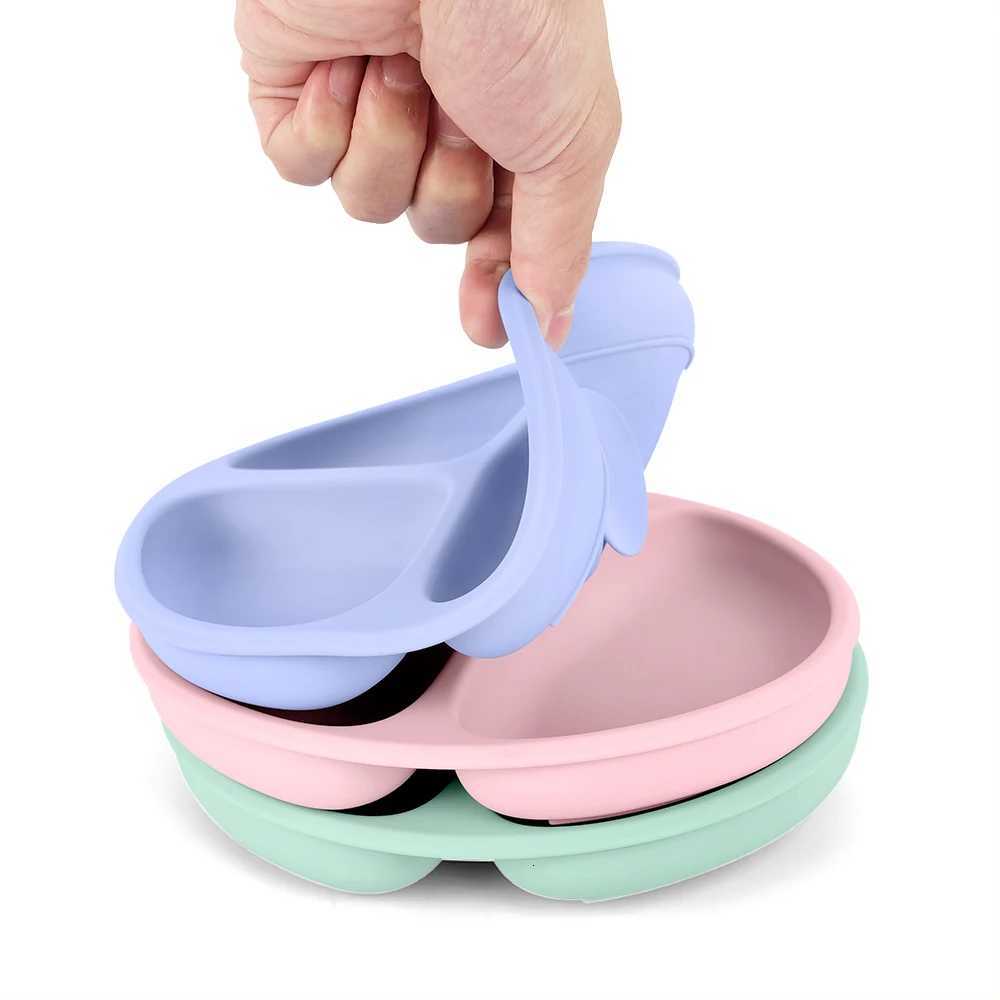 3Pcs Silicone Baby Sucker Silicone Dining Plate Rice Spoon Set Tableware Childrens Divided Dinner Plate X250806