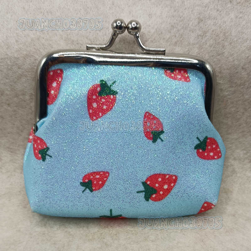 New Glitter Gold Powder Printed Strawberry Coin Purse Clutch Short Lipstick Organizer H250806