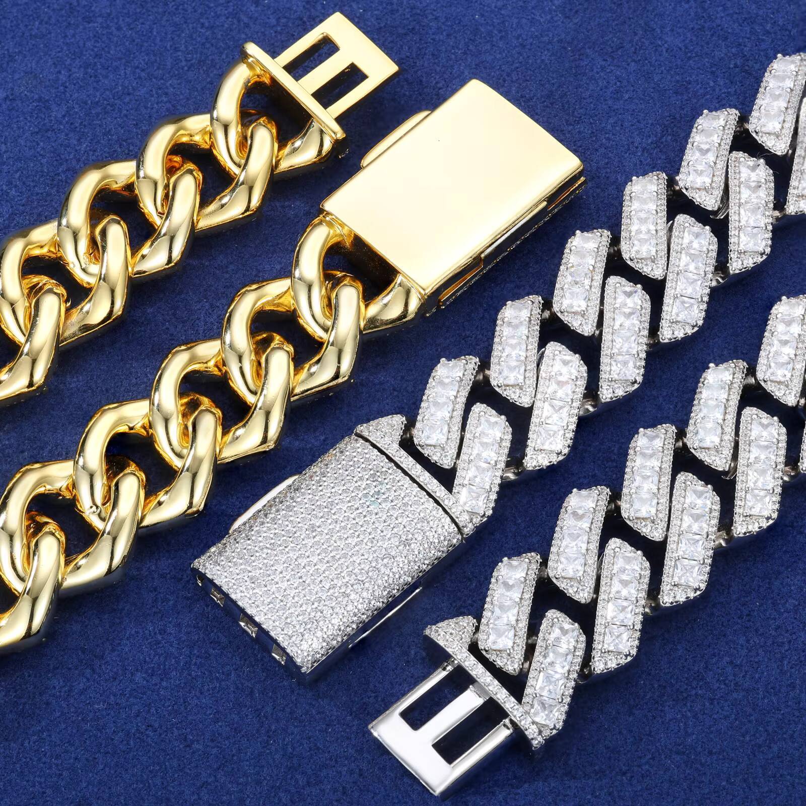 Fashion Hip Hop Jewelry 20mm Brass Asscher Cut AAAAA Diamond Luxury Iced Out Heavy Cuban Link Chain Necklace for Men