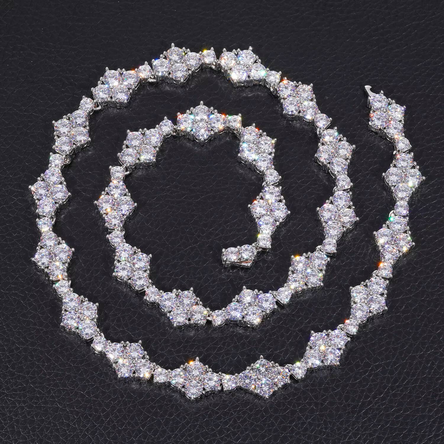 Pass Diamond Tester Prong VVS Moissanite Rhombus Tennis Chain White Gold 925 Sterling Silver Mossanite Tennis Necklace for Men