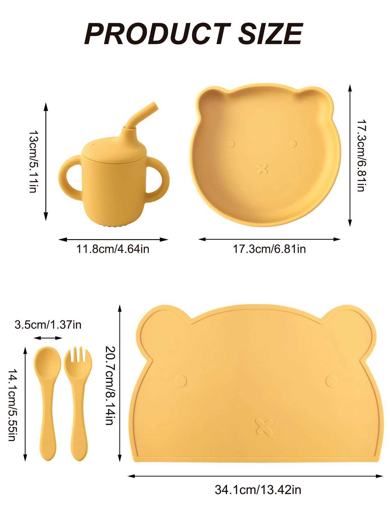 5PCS Silicone Baby Feeding Set Bear Design Suction Plate Bowl Spoon Fork Cup BPA Free Toddler Essentials Non-Slip Weaning X250806
