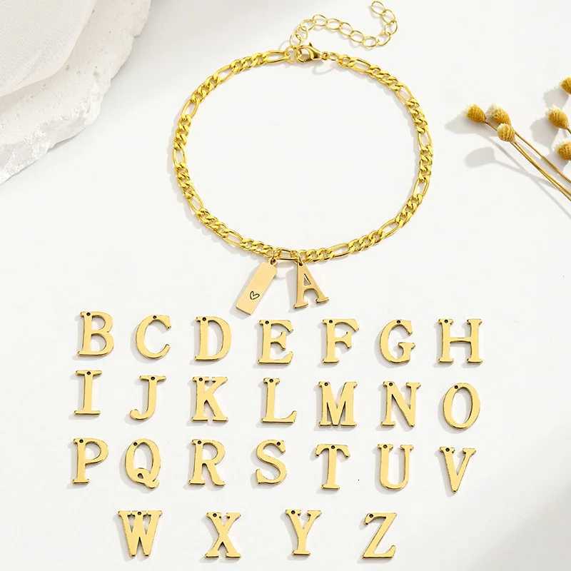 Stainless Steel Gold Plated Initial Letter Ankle For Women Figaro Chain Anklet Summer Jewelry Y250805