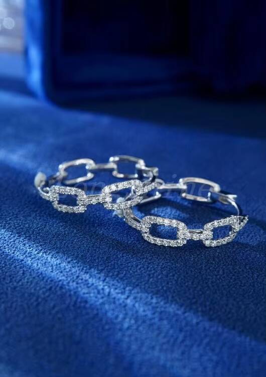 Chain Shape 18k Gold Shining Diamond Newest Fashion Design White Color Cuban Earring Hoop