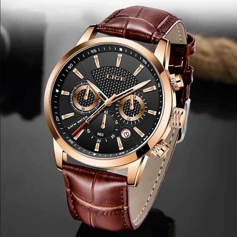 LIGE Luxury Men Leather Sport es Mens Army Military Quartz Wrist Chronogrh Male Clock Relogio Masculino+BOX W250806