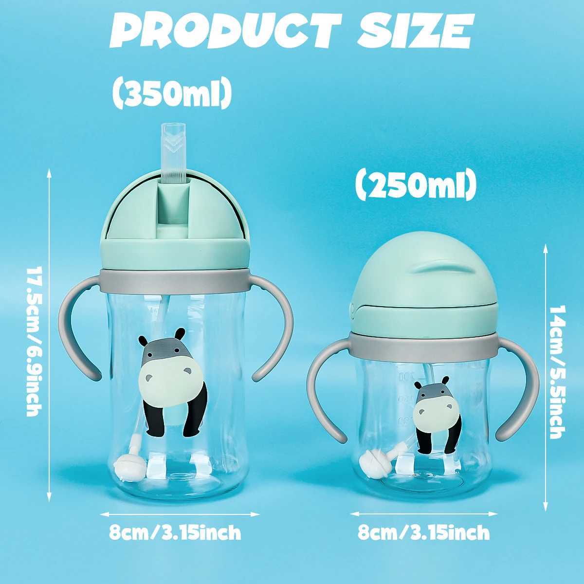 250ml/350ml Kids Water Bottle with Straw Leak-Proof Silicone Ball Wide Mouth Baby/Toddler Sippy Cup X250806