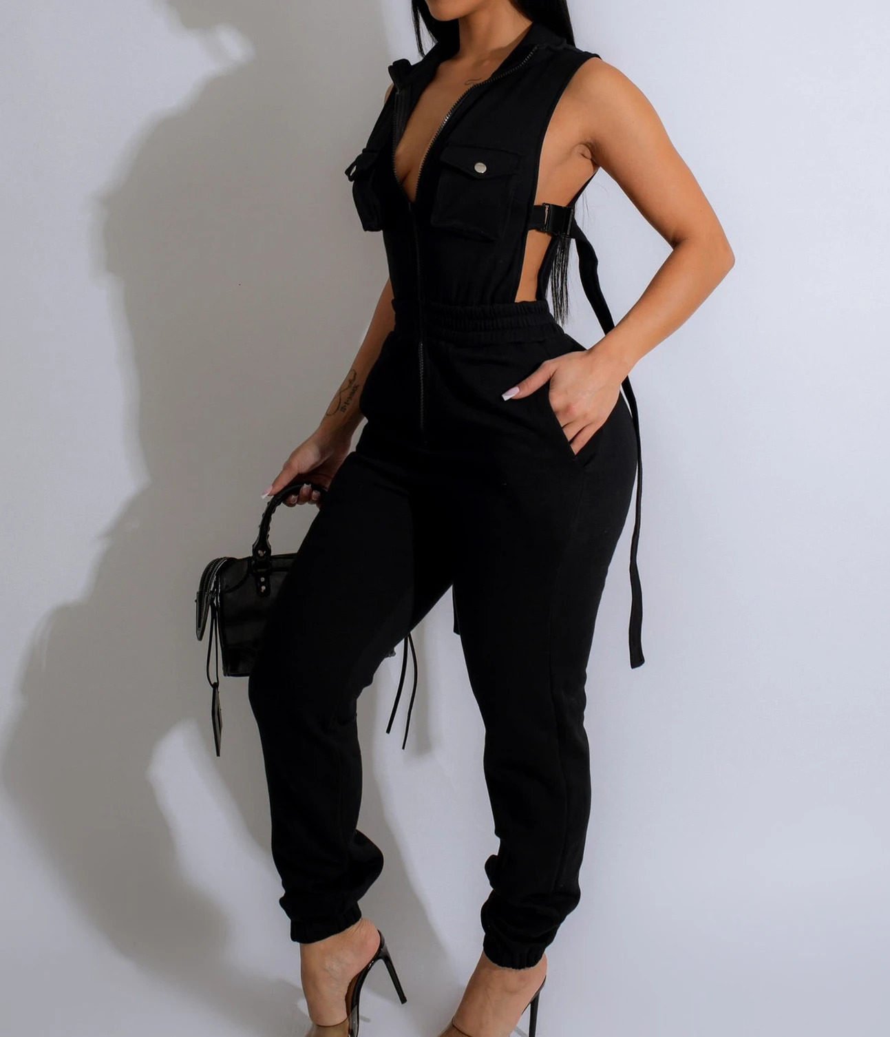Jumpsuits for Women Summer Sexy Spicy Girl Side Button Zipper Sleeveless 4 Pocket Jumpsuit Streetwear Fashion Overalls 250804