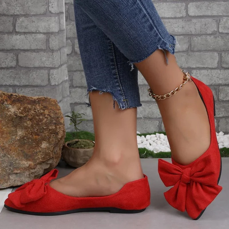 Women Flats Bow Pointed Toe Shoes Female Suede Walking Dress Shoes Spring Fashion Casual Sandals Shallow Zapatillas Mujer 250731