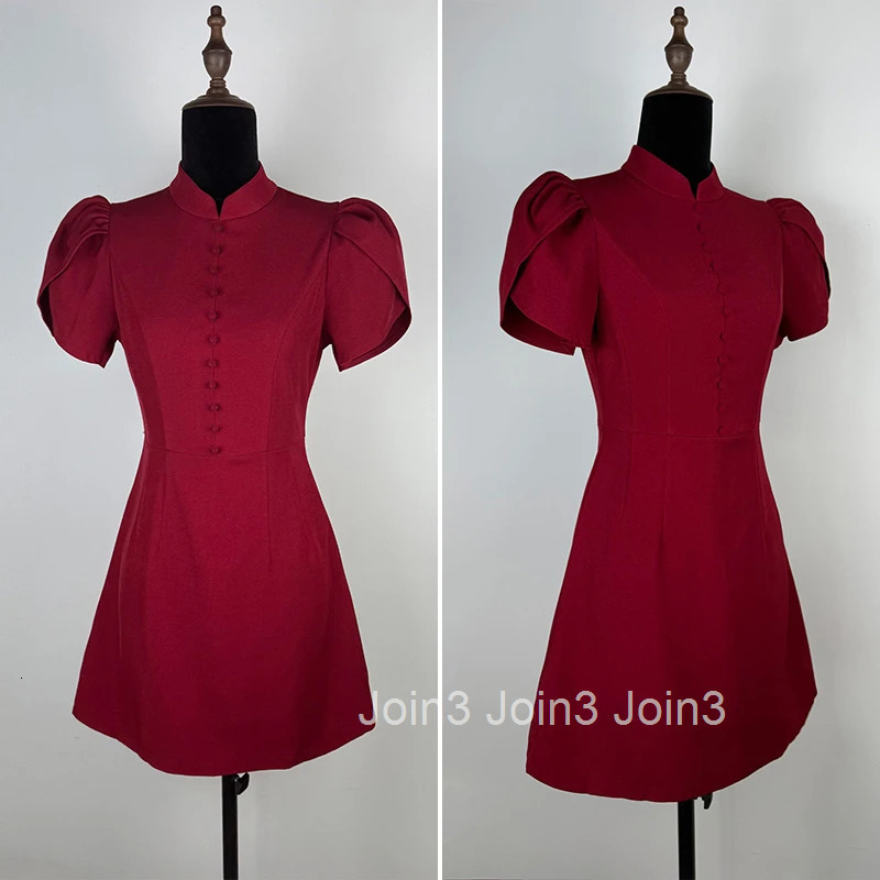 Talenza Luxury Evening Dress Summer Pink Stand Neck High Waist Bubble Sleeve A-line Dress Elegant Patchwork Fashion Women Dress