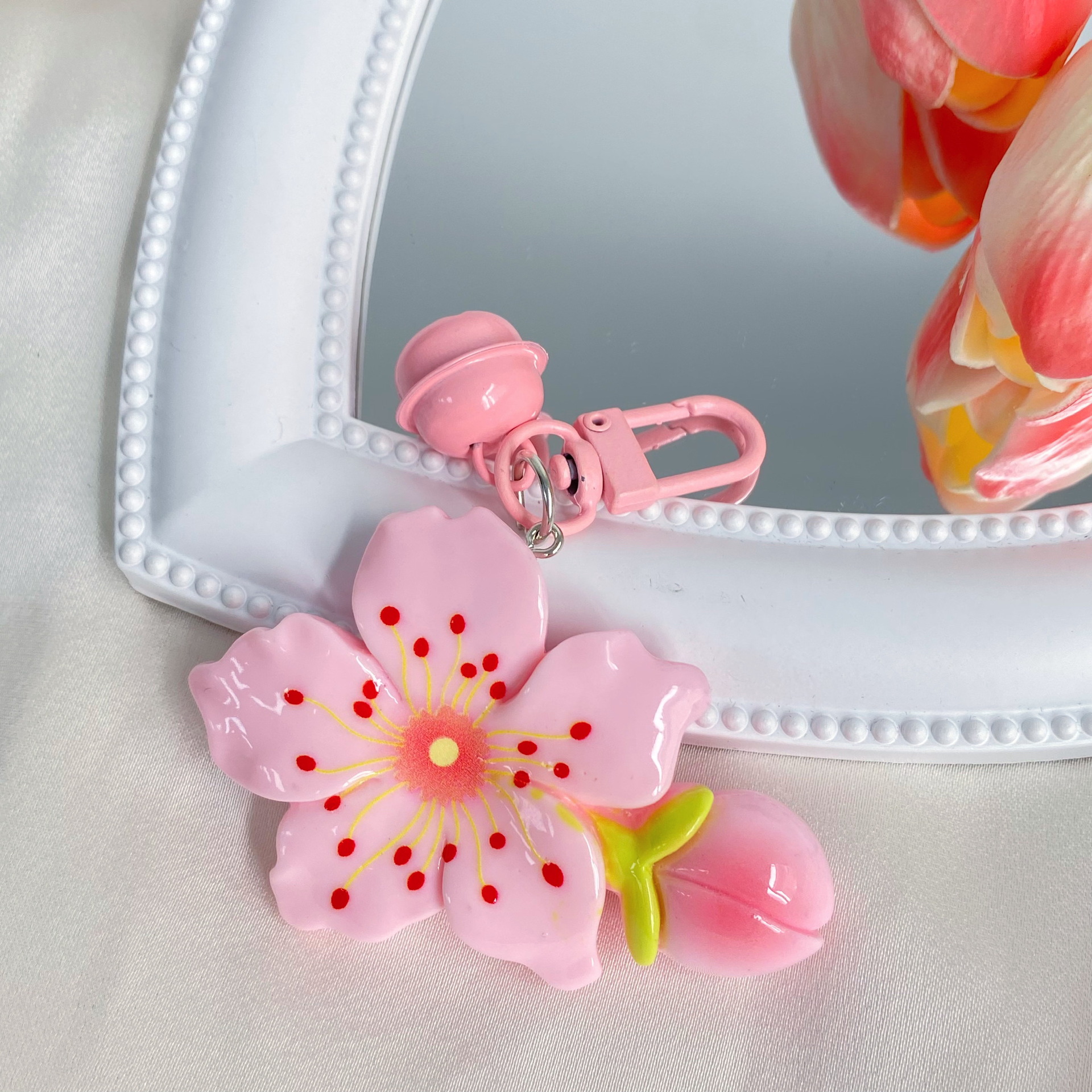 Peach blossoms bloom with bells keychains cute floral pendants girlish hearts backpacks accessories gifts for girlfriends and accessories a wide range