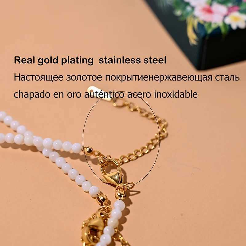 Moon Girl Natural Shell Beads Heart Choker Fashion Stainless Steel Necklace for Women Copper Star Collares Para Mujer Y250805