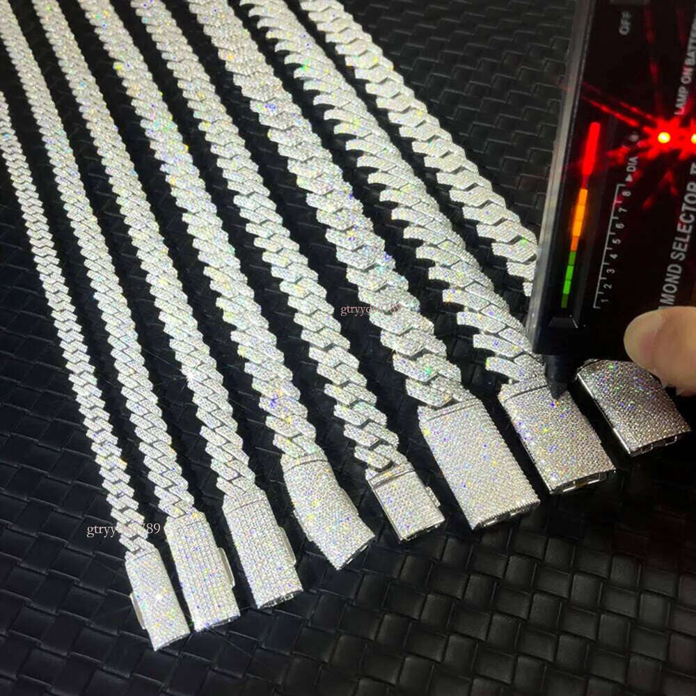 fashion gra moissanite dia 10mm-12mm wide 2rows solid sier cuban link chain for rapper hip hop necklace bracelet gift accessories