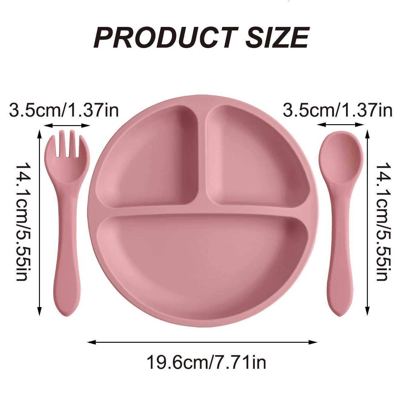 3PCS Silicone Baby Feeding Set Color Kids Suction Plate Wooden Spoon Fork BPA Free Training Tableware Dish Bowl Gift Set X250806