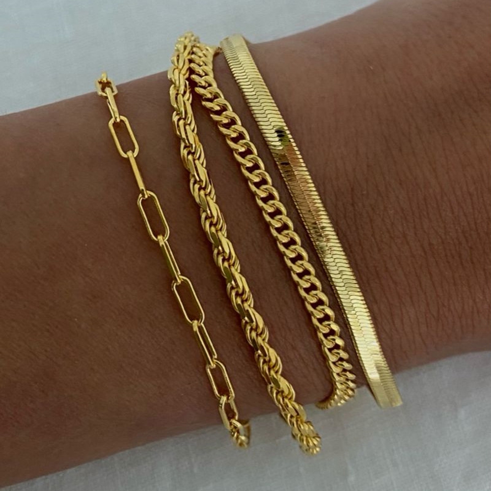 Gold Bracelets Set for Women 14K Real Gold Waterproof Thin Dainty Stackable Cuban Link Chain Fashion Jewelry Gifts wholesales drop ship