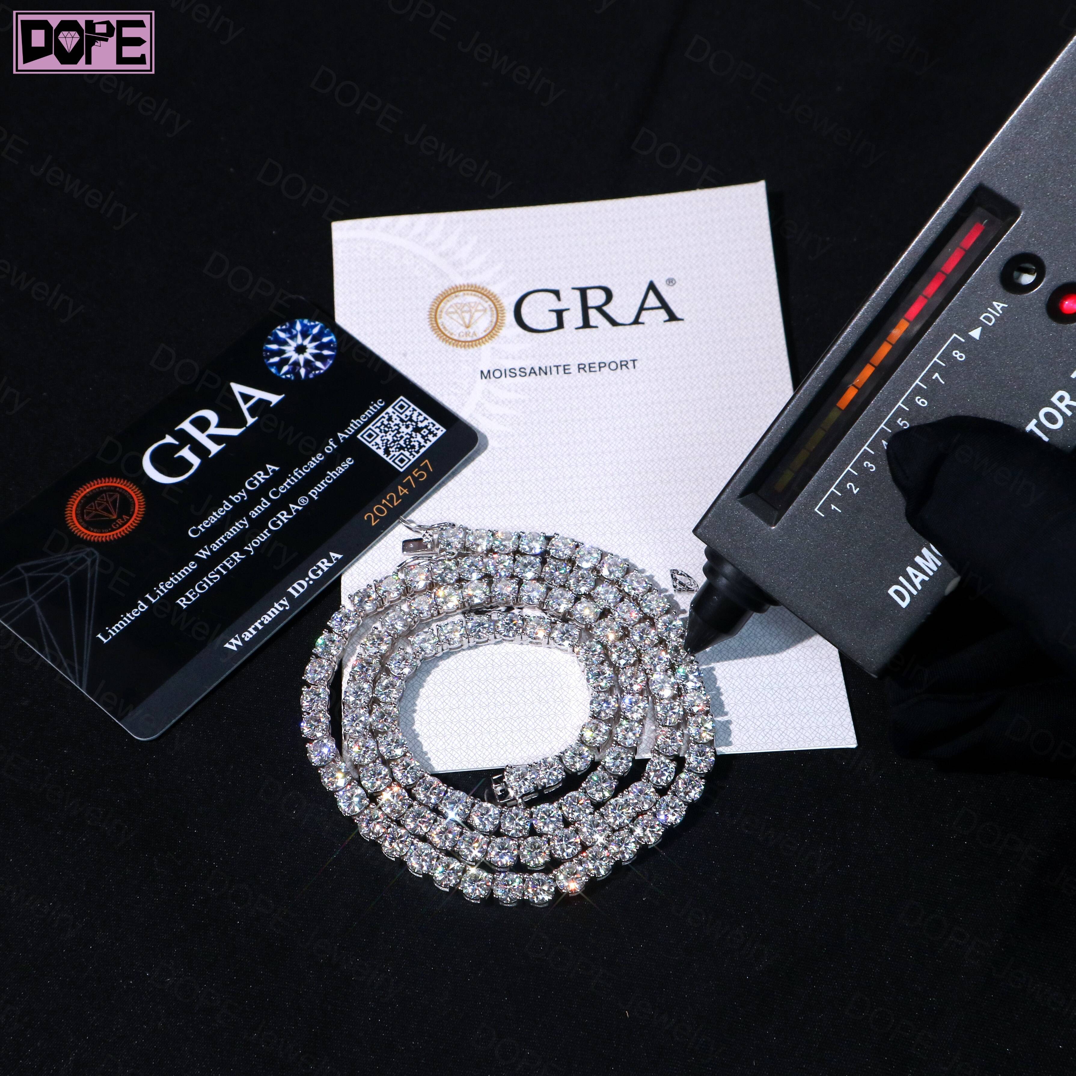 USA Warehouse 3mm Moissanite Tennis Chain Necklace 925 Silver Jewelry Hip Hop VVS Moissanite Chain