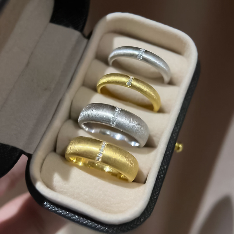 Hui Zhi Wing Jewelry Brushed Rings Handmade Micro Inlay S Silver Gold Plated Couple Stackable Wide Narrow Style