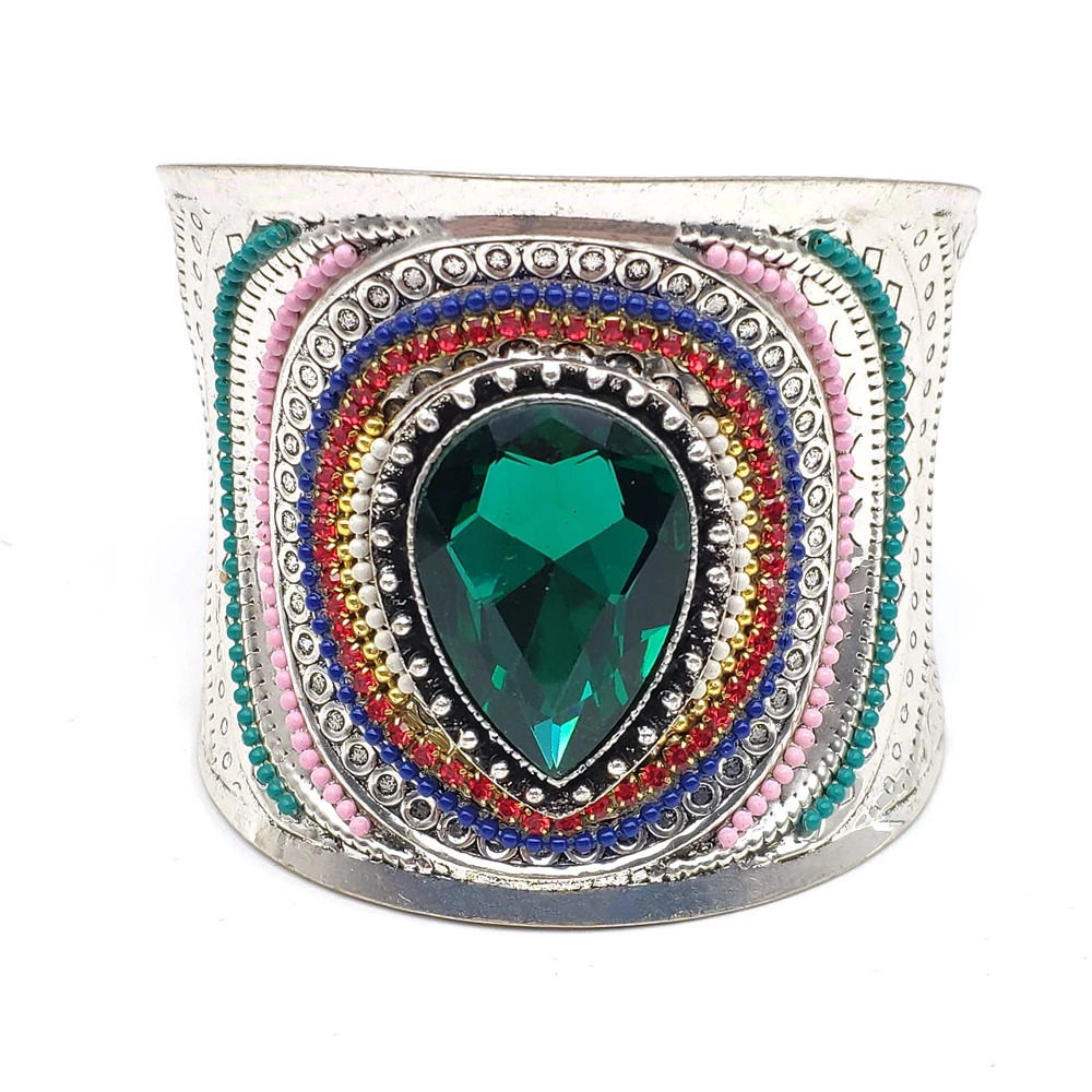 Vintage Tibetan Big Turquoise Drop Crystal Cuff Bracelet for Women Boho Gypsy Tribal African Ethnic Mans Open Bangles Jewelry 250805